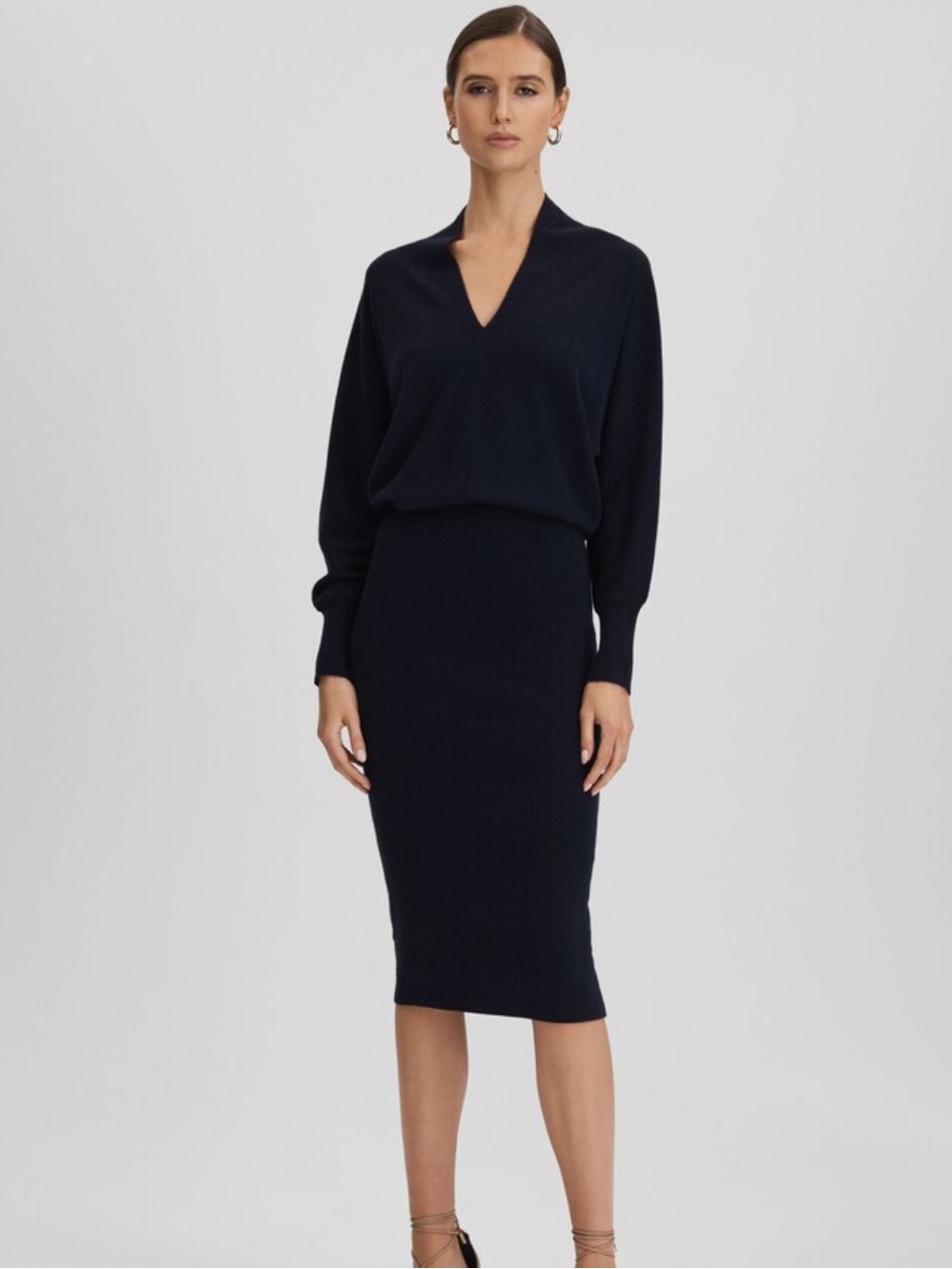 Reiss Navy Fitted Knit sweater dress